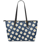 Polka Dot Daisy Floral Pattern Print Leather Tote Bag