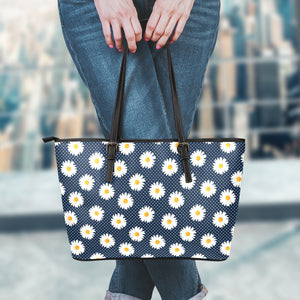 Polka Dot Daisy Floral Pattern Print Leather Tote Bag