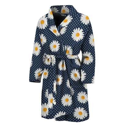 Polka Dot Daisy Floral Pattern Print Men's Bathrobe
