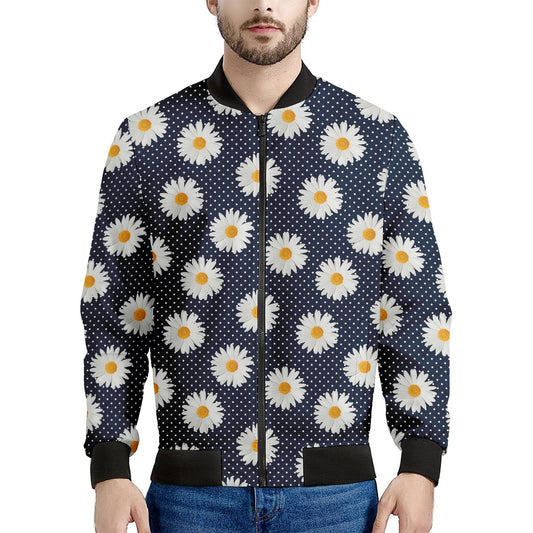 Polka Dot Daisy Floral Pattern Print Men's Bomber Jacket