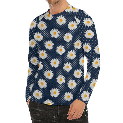 Polka Dot Daisy Floral Pattern Print Men's Long Sleeve Rash Guard