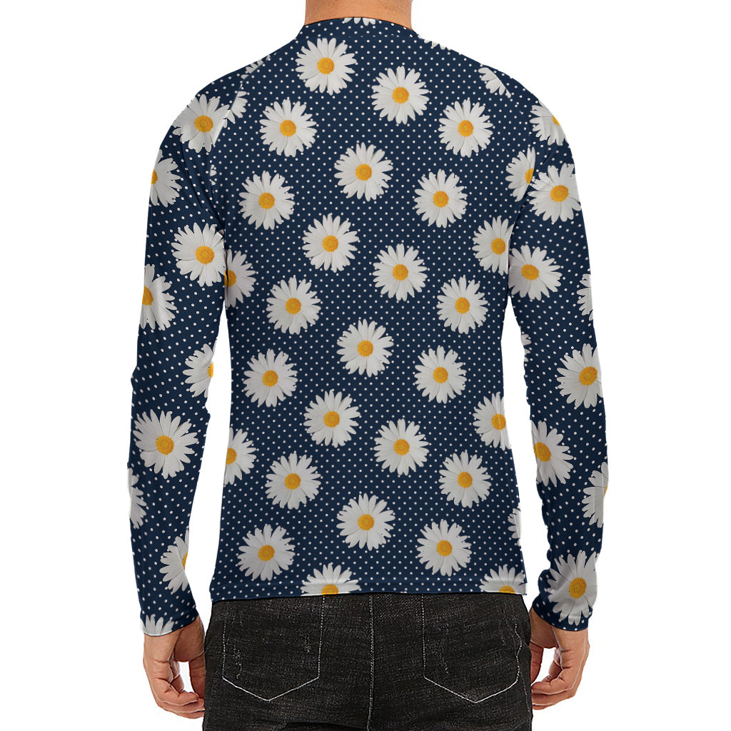 Polka Dot Daisy Floral Pattern Print Men's Long Sleeve Rash Guard