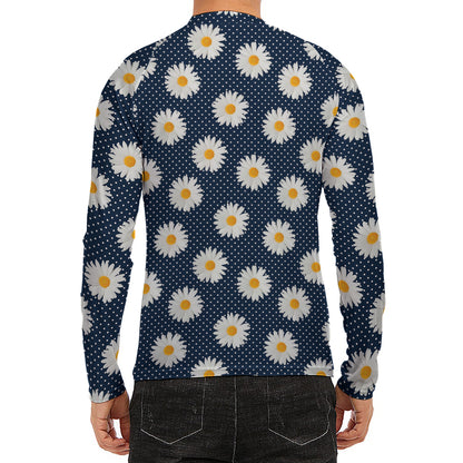 Polka Dot Daisy Floral Pattern Print Men's Long Sleeve Rash Guard
