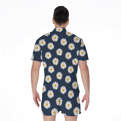 Polka Dot Daisy Floral Pattern Print Men's Rompers