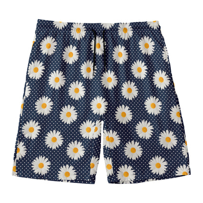 Polka Dot Daisy Floral Pattern Print Men's Swim Trunks