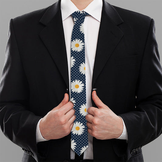 Polka Dot Daisy Floral Pattern Print Necktie