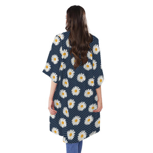 Polka Dot Daisy Floral Pattern Print Open Front Beach Cover Up