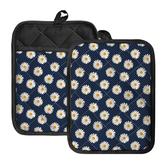 Polka Dot Daisy Floral Pattern Print Pot Holders With Pocket