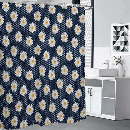 Polka Dot Daisy Floral Pattern Print Premium Shower Curtain