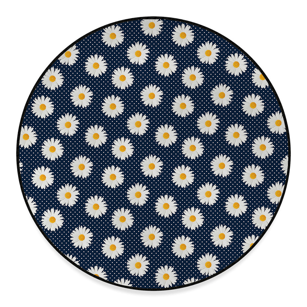 Polka Dot Daisy Floral Pattern Print Round Floor Mat