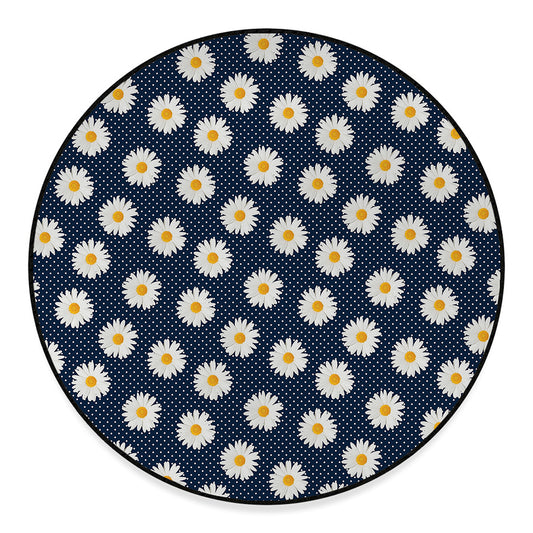 Polka Dot Daisy Floral Pattern Print Round Floor Mat