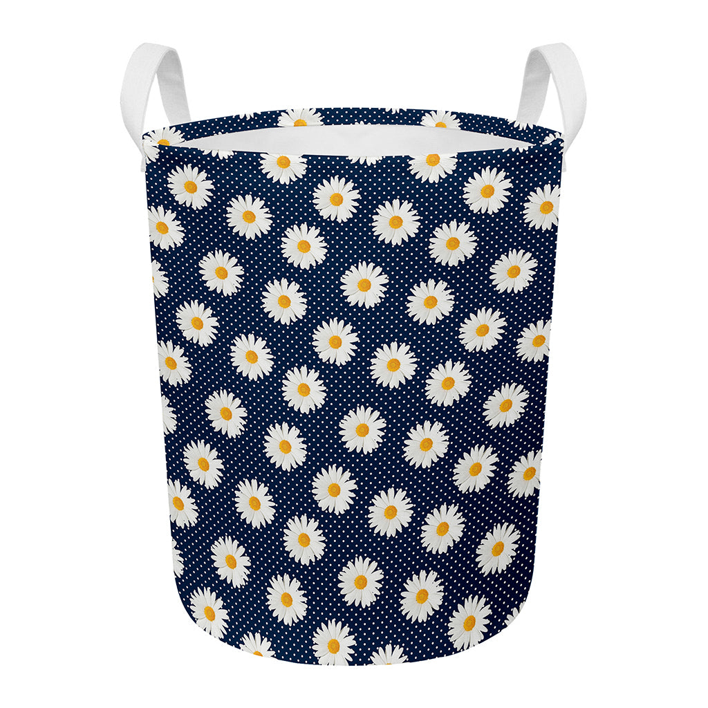 Polka Dot Daisy Floral Pattern Print Round Laundry Basket