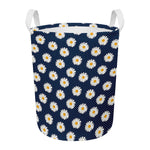 Polka Dot Daisy Floral Pattern Print Round Laundry Basket