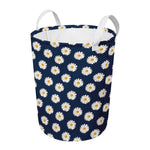 Polka Dot Daisy Floral Pattern Print Round Laundry Basket