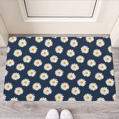 Polka Dot Daisy Floral Pattern Print Rubber Doormat