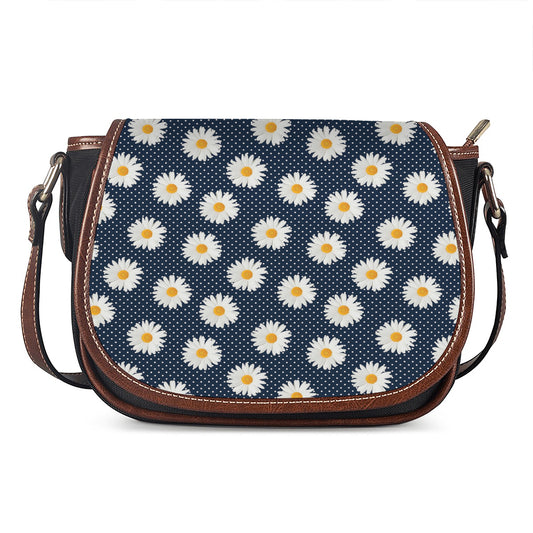 Polka Dot Daisy Floral Pattern Print Saddle Bag