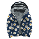 Polka Dot Daisy Floral Pattern Print Sherpa Lined Zip Up Hoodie