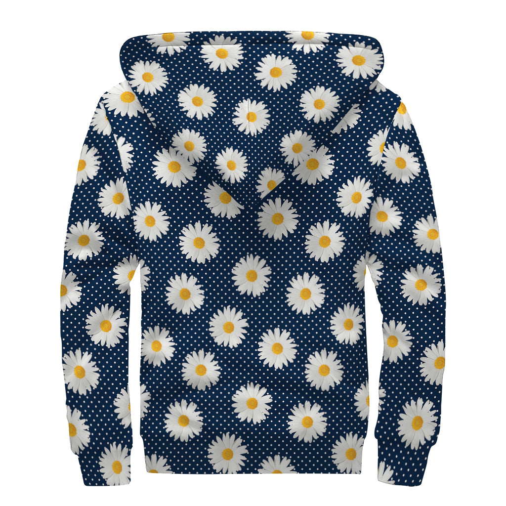 Polka Dot Daisy Floral Pattern Print Sherpa Lined Zip Up Hoodie