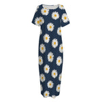 Polka Dot Daisy Floral Pattern Print Short Sleeve Long Nightdress