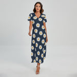 Polka Dot Daisy Floral Pattern Print Short Sleeve Maxi Dress