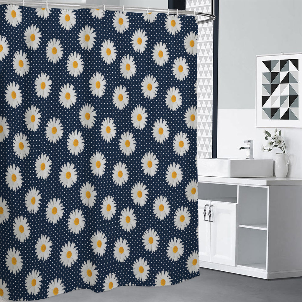 Polka Dot Daisy Floral Pattern Print Shower Curtain