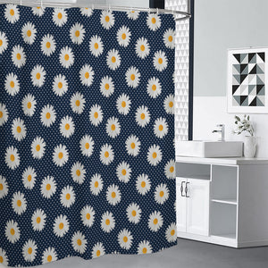 Polka Dot Daisy Floral Pattern Print Shower Curtain