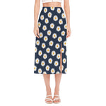 Polka Dot Daisy Floral Pattern Print Side Slit Midi Skirt