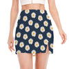 Polka Dot Daisy Floral Pattern Print Side Slit Mini Skirt