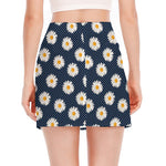 Polka Dot Daisy Floral Pattern Print Side Slit Mini Skirt