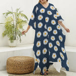 Polka Dot Daisy Floral Pattern Print Silk V-Neck Kaftan Dress