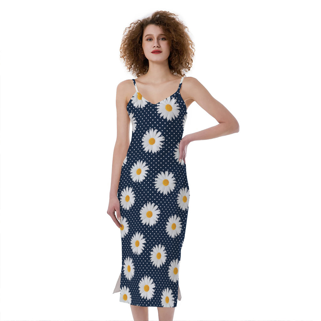 Polka Dot Daisy Floral Pattern Print Slim Fit Midi Cami Dress