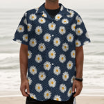 Polka Dot Daisy Floral Pattern Print Textured Short Sleeve Shirt