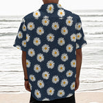 Polka Dot Daisy Floral Pattern Print Textured Short Sleeve Shirt