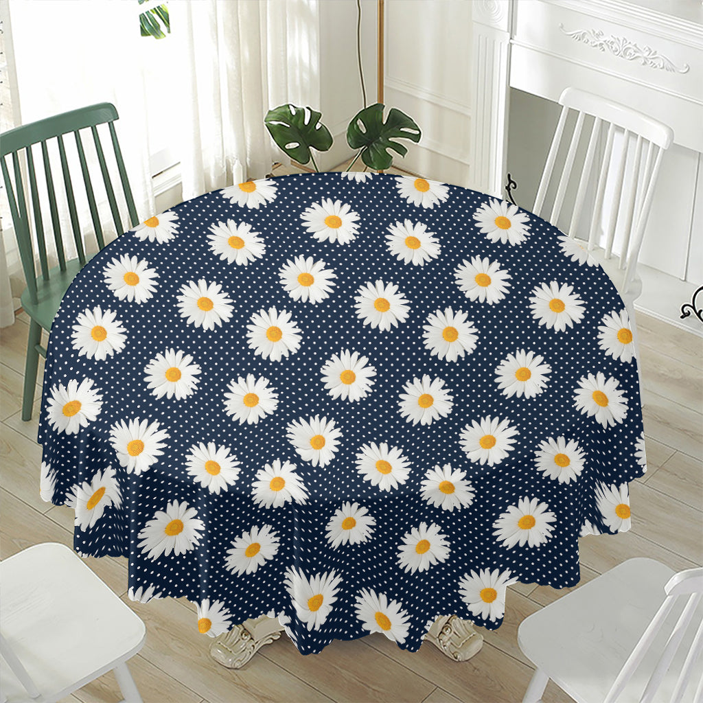 Polka Dot Daisy Floral Pattern Print Waterproof Round Tablecloth