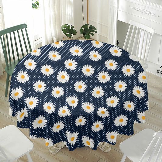 Polka Dot Daisy Floral Pattern Print Waterproof Round Tablecloth