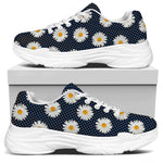 Polka Dot Daisy Floral Pattern Print White Chunky Shoes