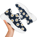 Polka Dot Daisy Floral Pattern Print White Chunky Shoes