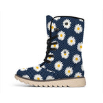 Polka Dot Daisy Floral Pattern Print Winter Boots