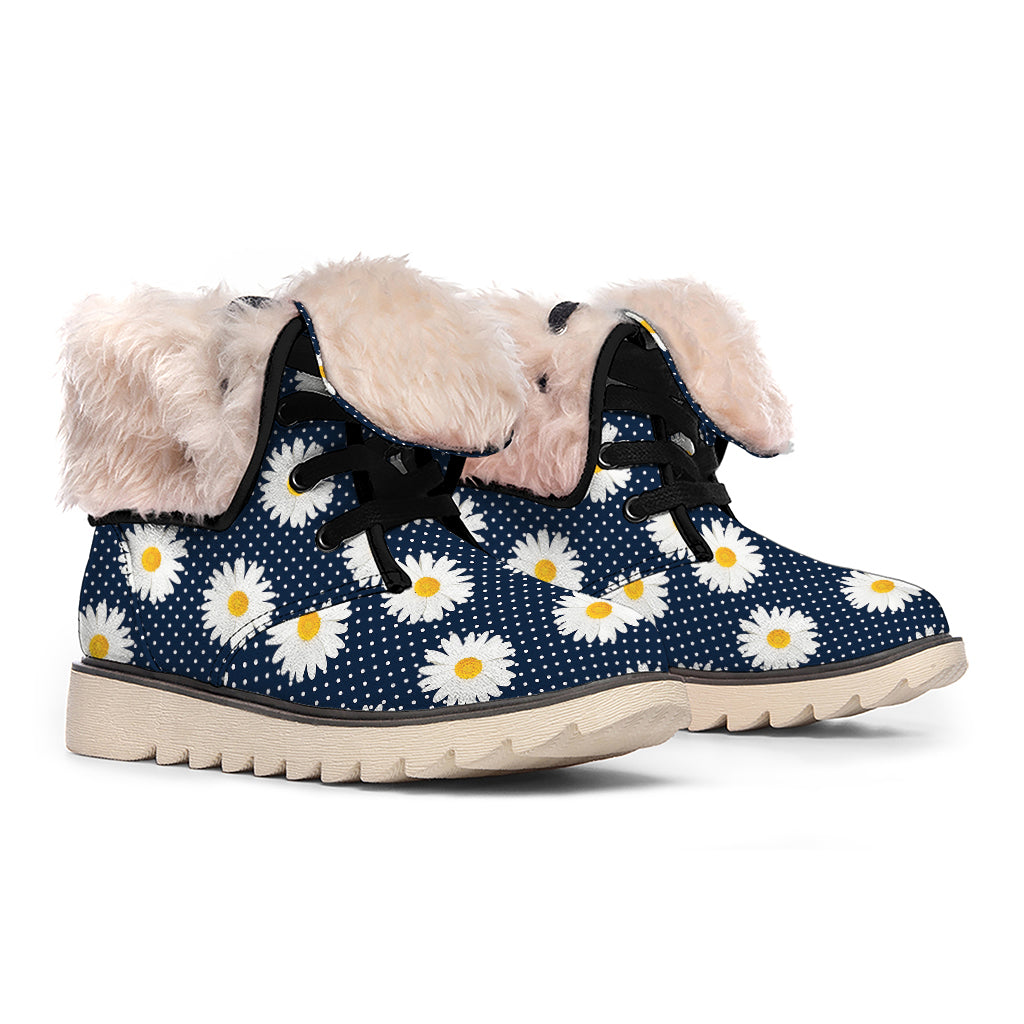 Polka Dot Daisy Floral Pattern Print Winter Boots