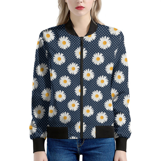 Polka Dot Daisy Floral Pattern Print Women's Bomber Jacket