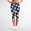 Polka Dot Daisy Floral Pattern Print Women's Capri Leggings