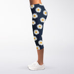 Polka Dot Daisy Floral Pattern Print Women's Capri Leggings