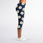 Polka Dot Daisy Floral Pattern Print Women's Capri Leggings