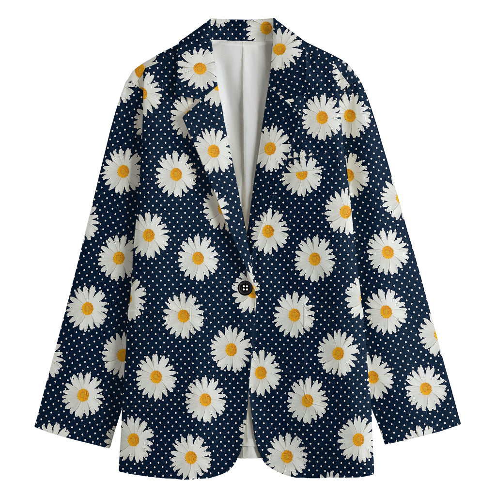 Polka Dot Daisy Floral Pattern Print Women's Cotton Blazer