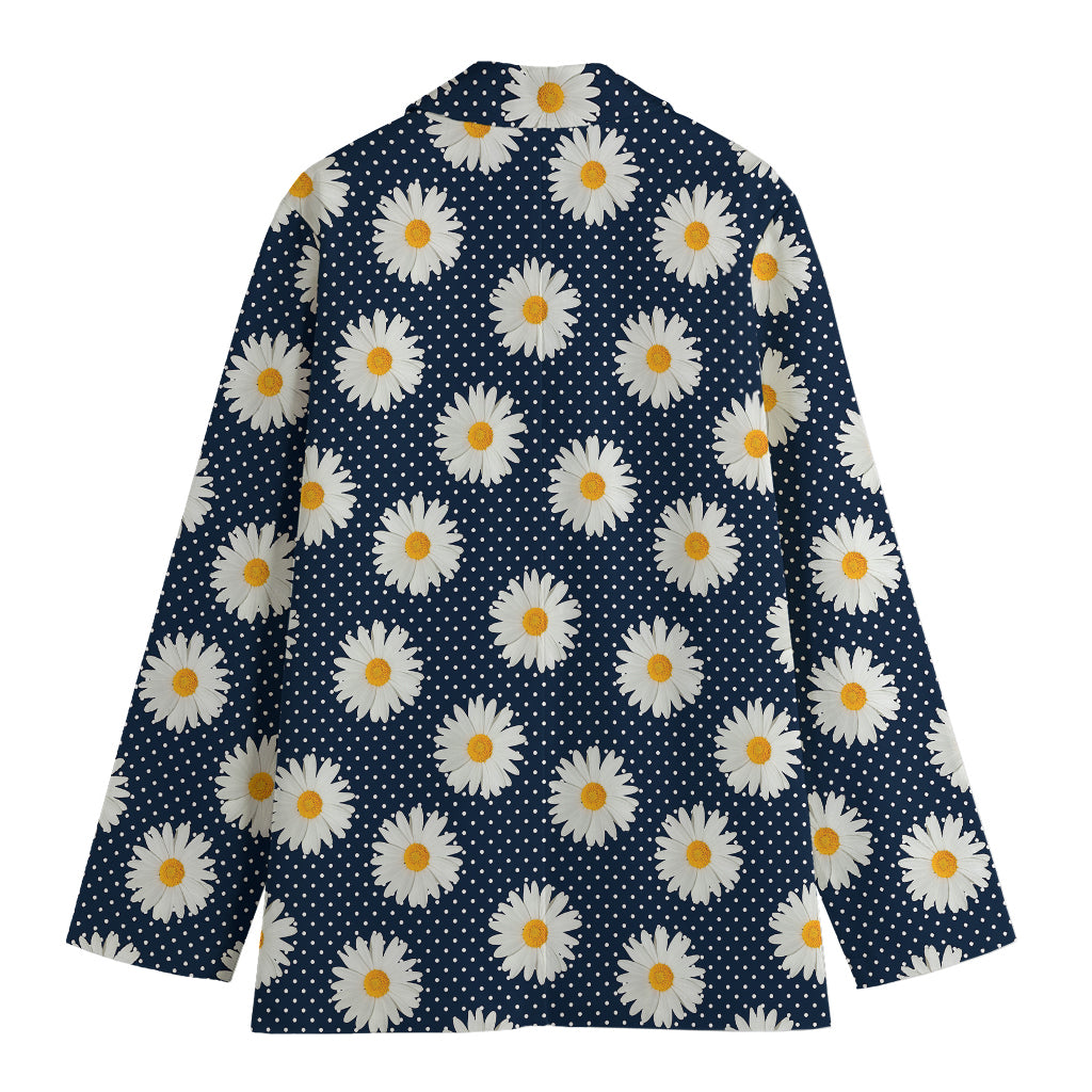 Polka Dot Daisy Floral Pattern Print Women's Cotton Blazer