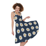 Polka Dot Daisy Floral Pattern Print Women's Sleeveless Dress