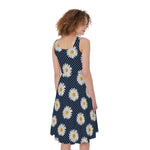 Polka Dot Daisy Floral Pattern Print Women's Sleeveless Dress