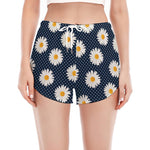 Polka Dot Daisy Floral Pattern Print Women's Split Running Shorts