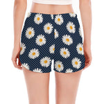 Polka Dot Daisy Floral Pattern Print Women's Split Running Shorts