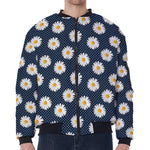 Polka Dot Daisy Floral Pattern Print Zip Sleeve Bomber Jacket